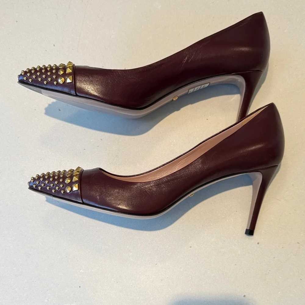 Gucci Dark Red Studded Heels - Picture 8 of 12